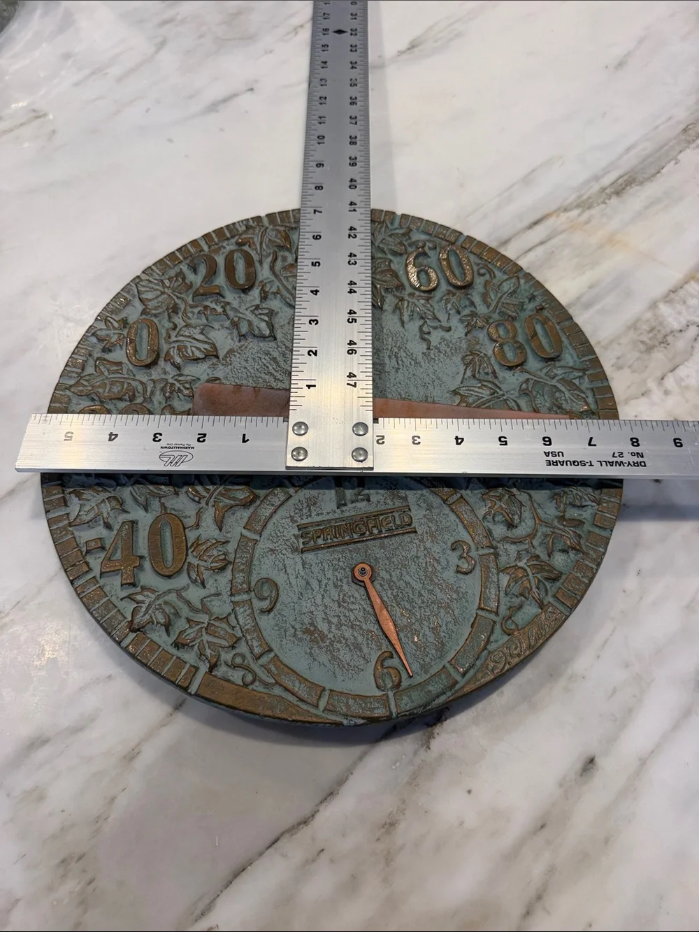 SPRINGFIELD OUTDOOR THERMOMETER / CLOCK, DIE CAST METAL